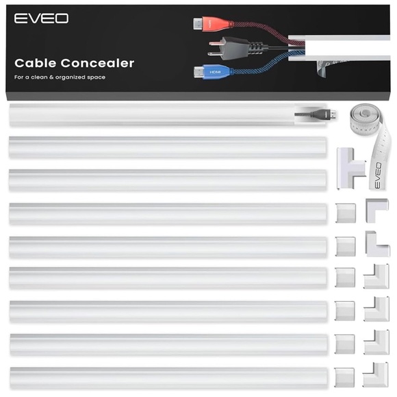 White, Self-Adhesive Cord Covers for Wires on Wall 153in-9X (L17 x W0.95 x H0.5) - Picture 1 of 9